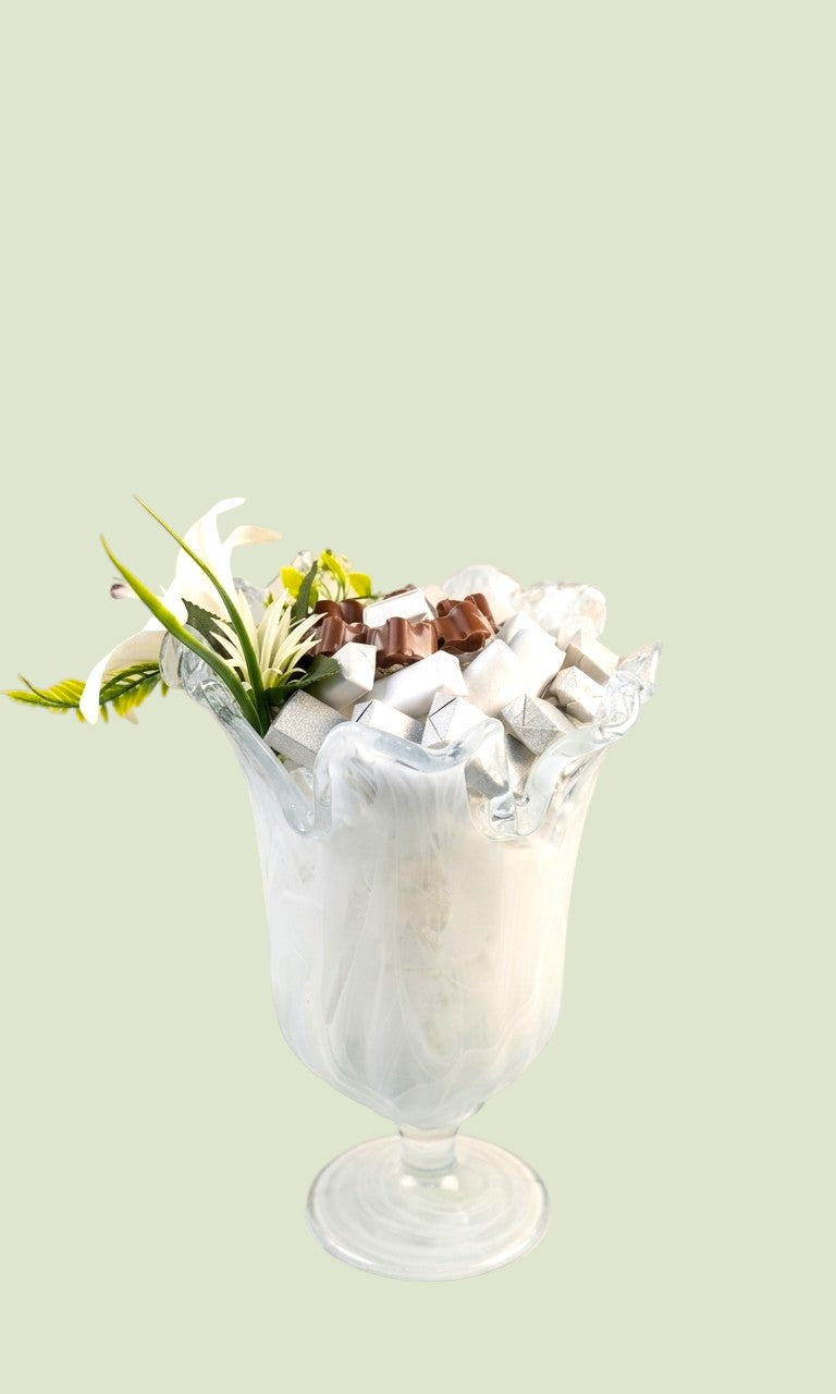 White Marble Vase Arrangement | Luxury Chocolate Gift by Panache