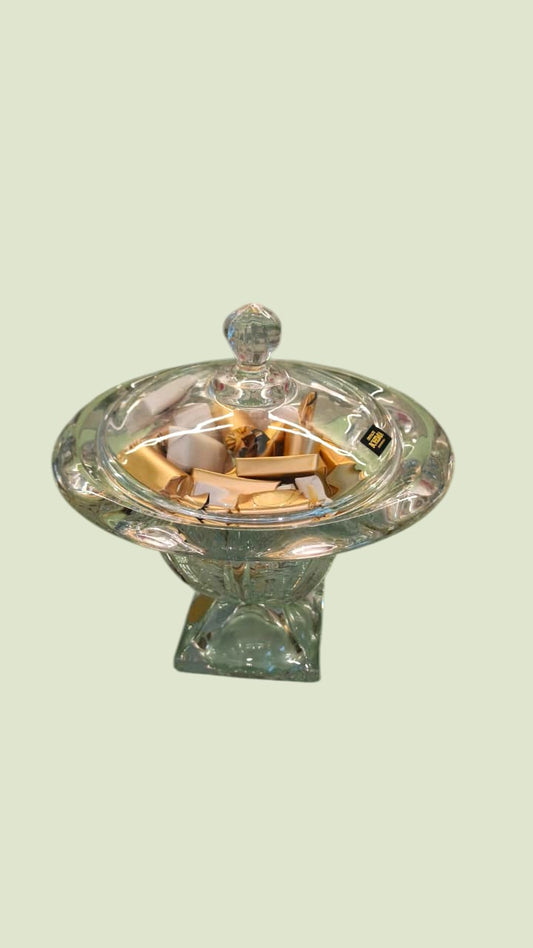 Bohemian Crystal Pedestal Chocolate Jar with Artisan Wrapped Chocolates by Panache