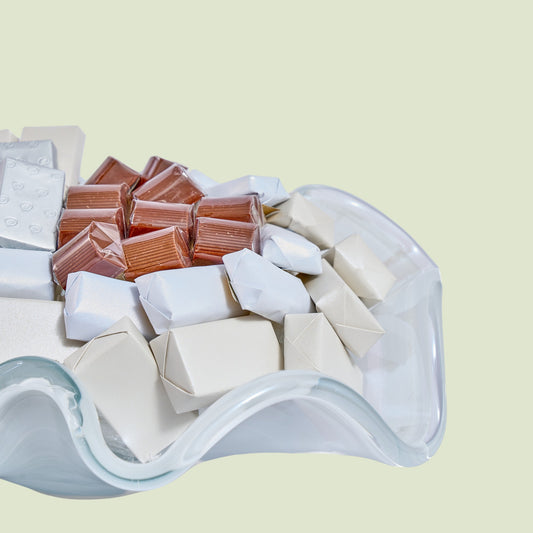 Murano Crystal Wavy White Vase Chocolate Gifts | Luxury Gift Arrangement by Panache