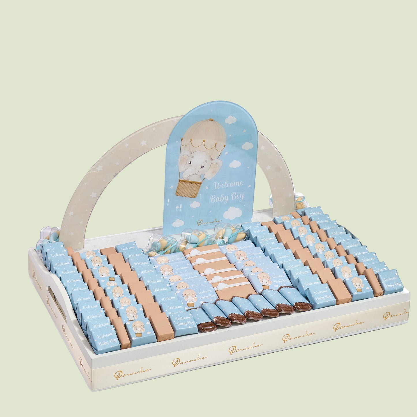 Baby Boy Balloon Wooden Tray | Luxury Gift Arrangement by Panache