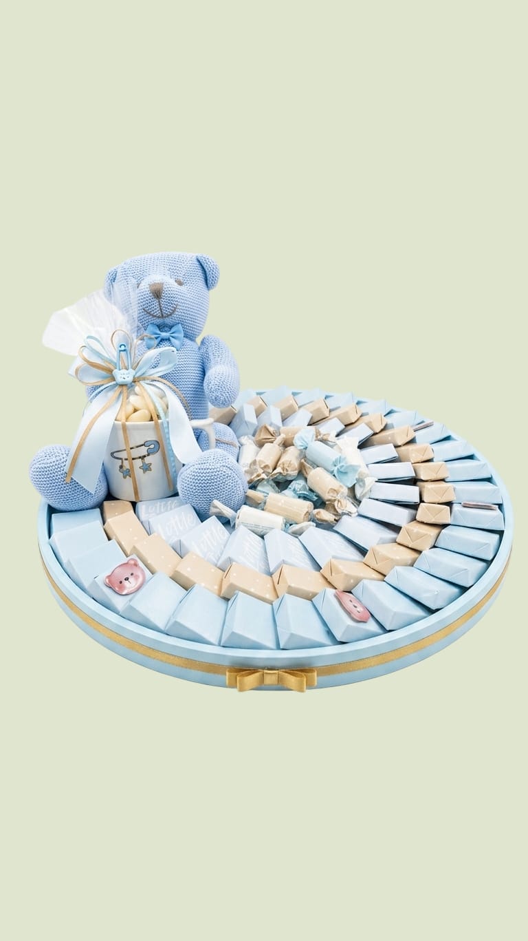 Baby Boy Blue Teddy Bear Tray | Luxury Gift Arrangement by Panache
