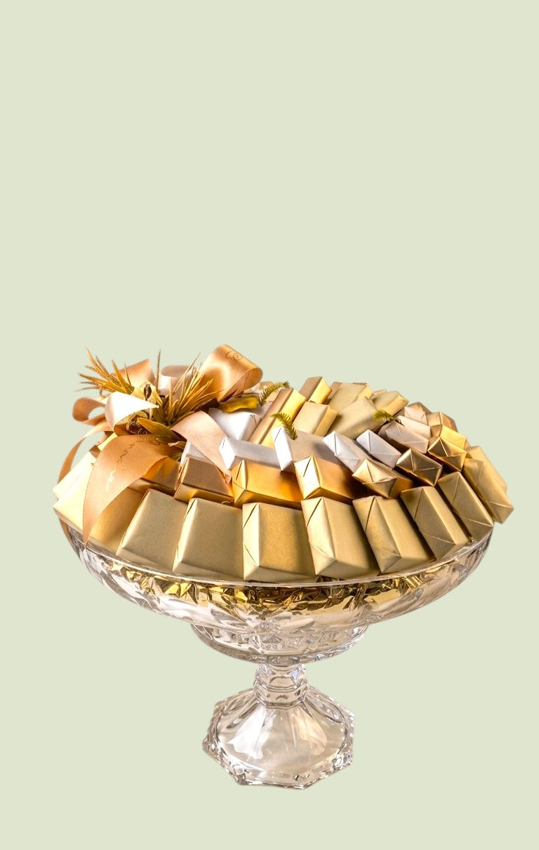 Golden Glow Glass Pedestal | Luxury Chocolate Gift by Panache