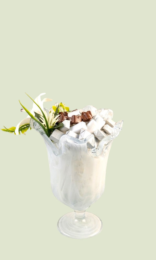 White Marble Vase Arrangement | Luxury Chocolate Gift by Panache