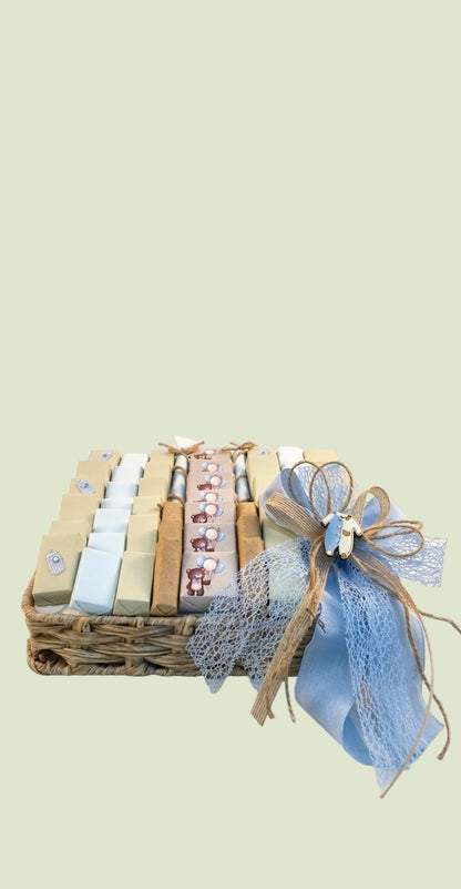 Artisanal Baby Boy Chocolate Hamper – Teddy Bear & Blue Ribbon Keepsake Basket