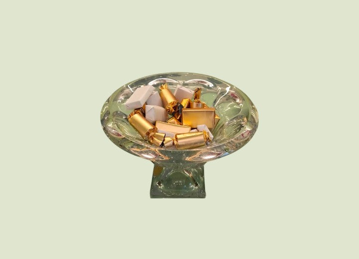 Bohemian Crystal Pedestal Chocolate Jar with Artisan Wrapped Chocolates by Panache