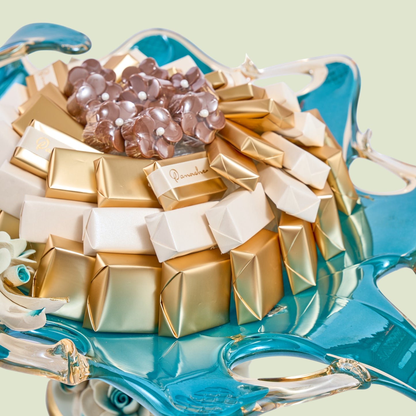 Murano Crystal Flowers Vase Chocolate Gifts | Luxury Gift Arrangement by Panache