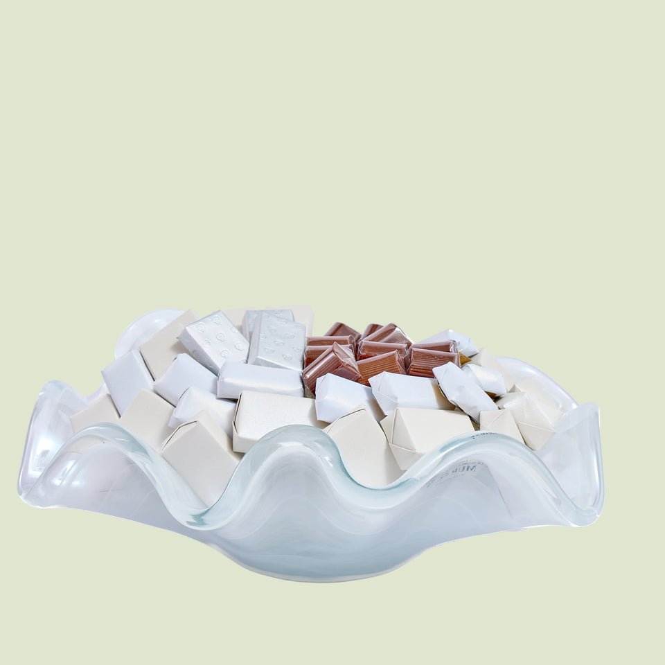 Murano Crystal Wavy White Vase Chocolate Gifts | Luxury Gift Arrangement by Panache