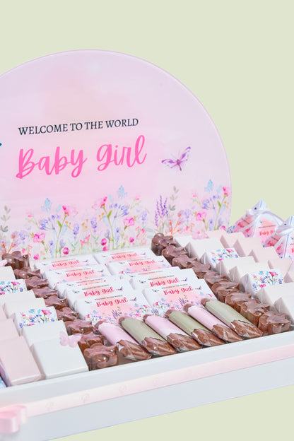 Baby Girl Wooden Tray | Luxury Gift Arrangement by Panache