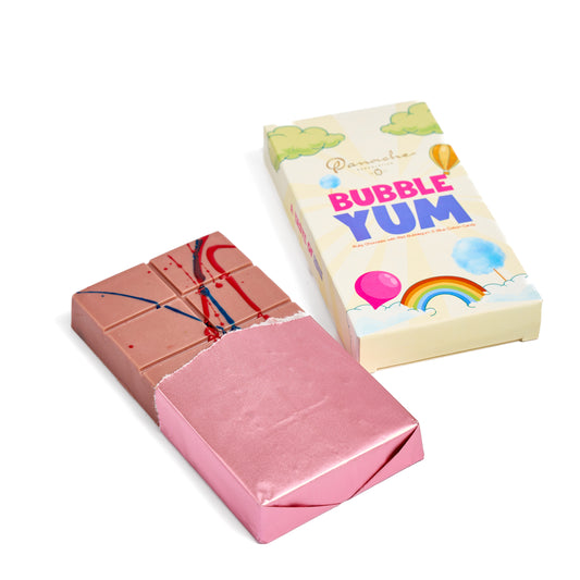 Bubble Yum Bar (Mini) ruby chocolate pieces with bubble gum flavor notes and smooth texture