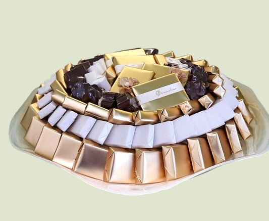 Royal Tiered Gold & White Arrangement | Premium Belgian Chocolates by Panache