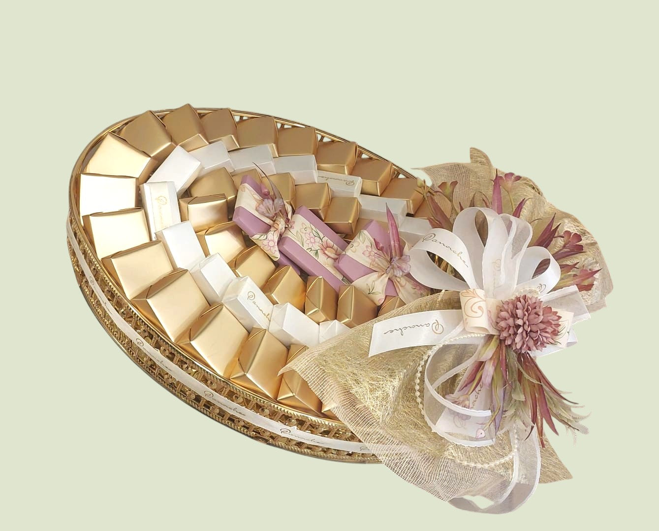 Golden Opulence Luxury Wrapped Chocolate Tray | Premium Chocolate Gift Arrangement by Panache