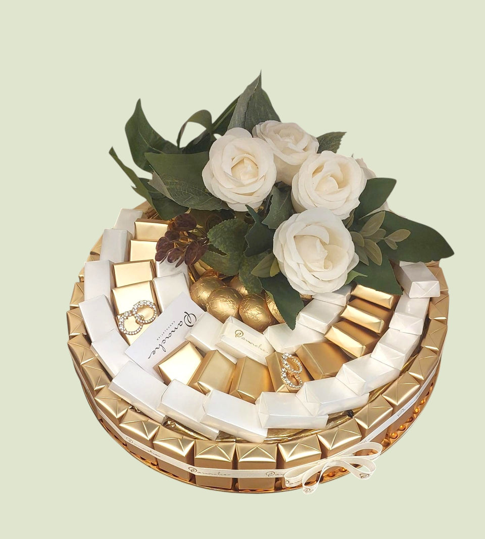White Rose Garden Luxury Wrapped Chocolate Arrangement | Premium Chocolate Gift Tray by Panache