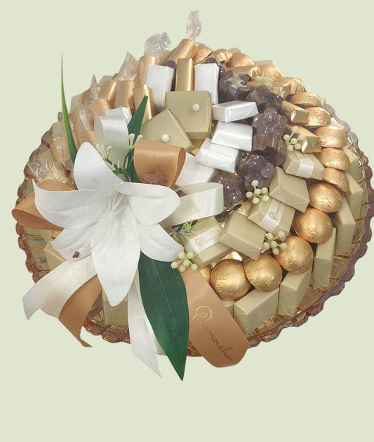 Golden Harvest Crystal Platter | Luxury Belgian Chocolate Arrangement