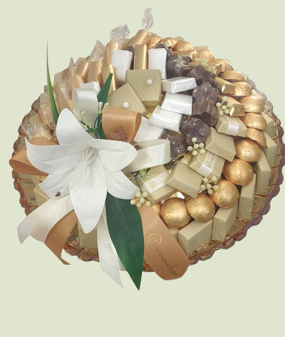 Golden Harvest Crystal Platter | Luxury Belgian Chocolate Arrangement